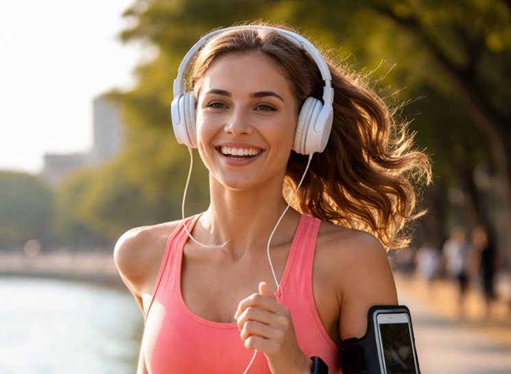 Hardlopen met koptelefoon.